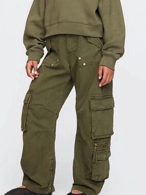 cult gaia Olive Cargo Wide-Leg Jeans